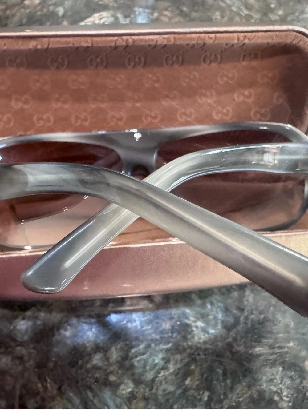 Gucci Clear Frame Sunglasses with Brown Gradient Lenses